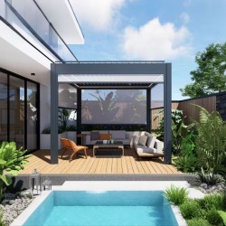 Pergola OGRODOWA Tarasowa Prestige Automatic 4 x 4 m - Dark Grey  Funmax – Stwórz Swoją Oazę Relaksu!