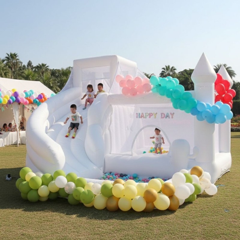 Dmuchany zamek biały do skakania magiczny z basenem 4,9 x 4,3  Bounce House