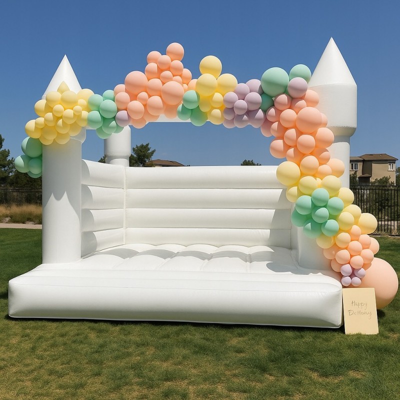 kopia Dmuchany zamek biały do skakania magiczny z basenem 3 x 3 x 3 m Bounce House