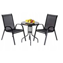 Stolik Ogrodowy Kawowy SZKLANY WALENCJA , CZARNE SZKŁO HARTOWANE 60x70cm Tarasowy