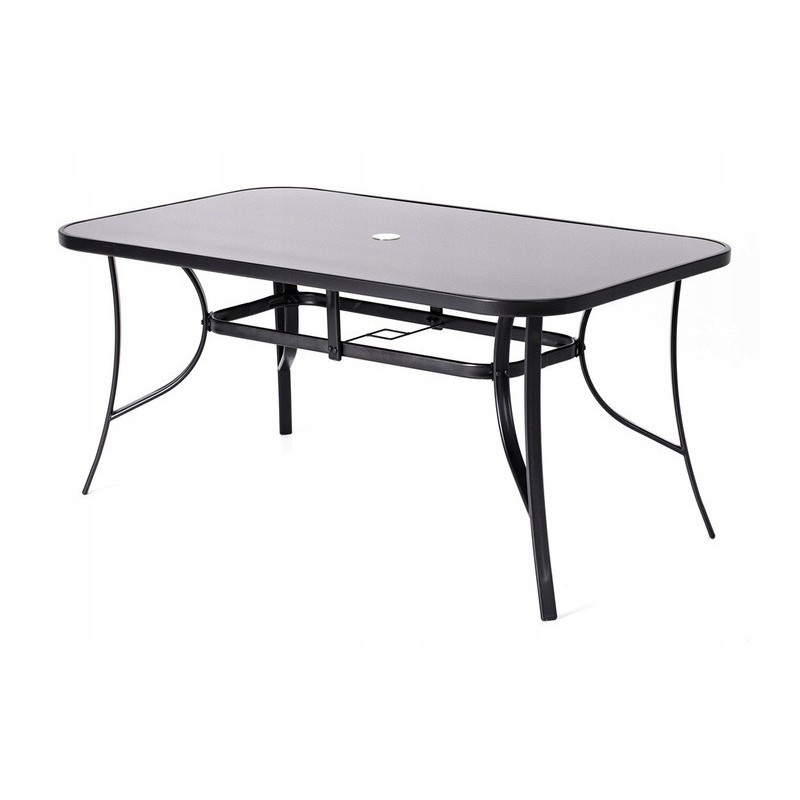 Stół Ogrodowy BERGAMO SZKLANY CZARNE SZKŁO HARTOWANE 150 x 90 x 72 Tarasowy Meble