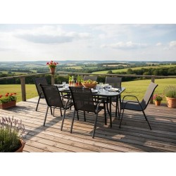 Stół Ogrodowy BERGAMO SZKLANY CZARNE SZKŁO HARTOWANE 150 x 90 x 72 Tarasowy Meble