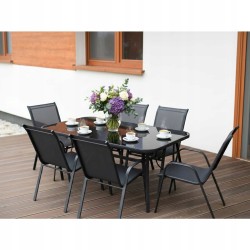 Stół Ogrodowy BERGAMO SZKLANY CZARNE SZKŁO HARTOWANE 150 x 90 x 72 Tarasowy Meble